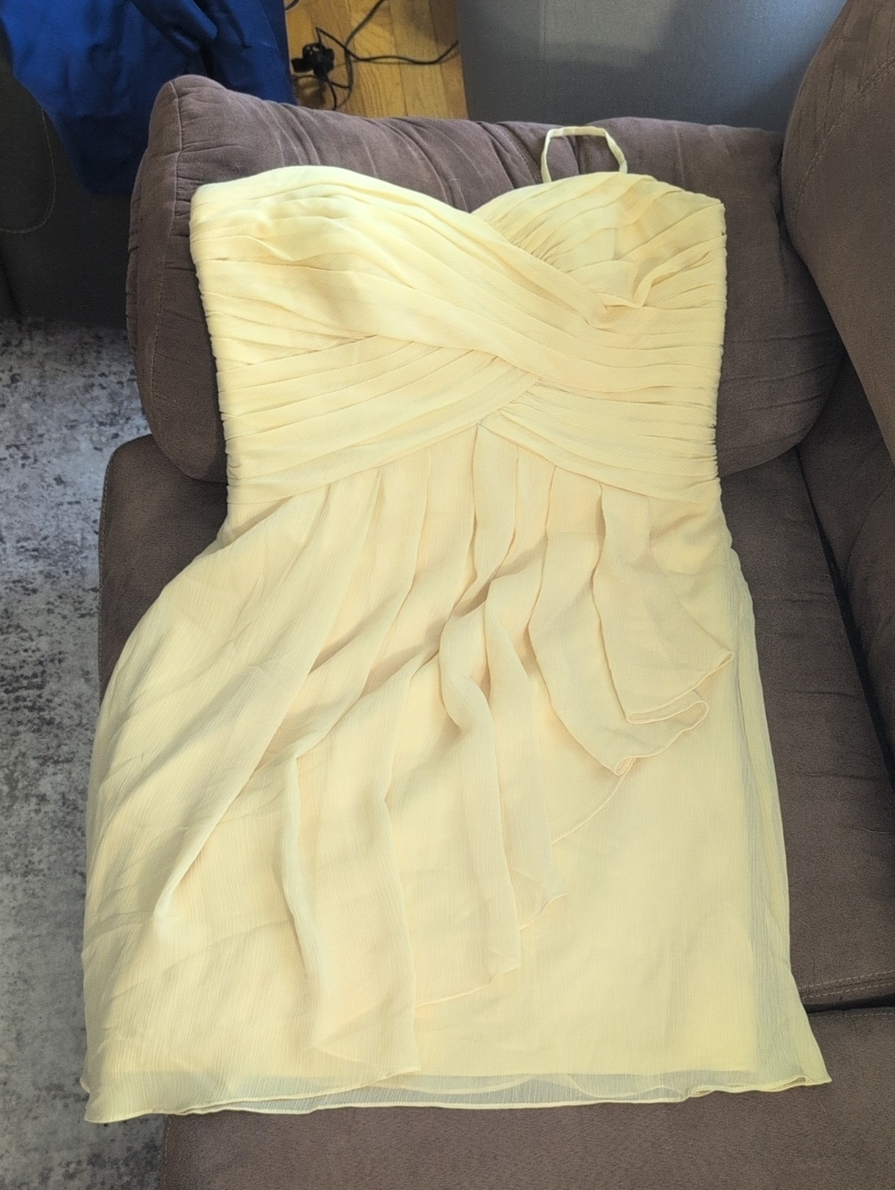 David's Bridal Spaghetti strap Yellow Chiffon Cocktail Dress